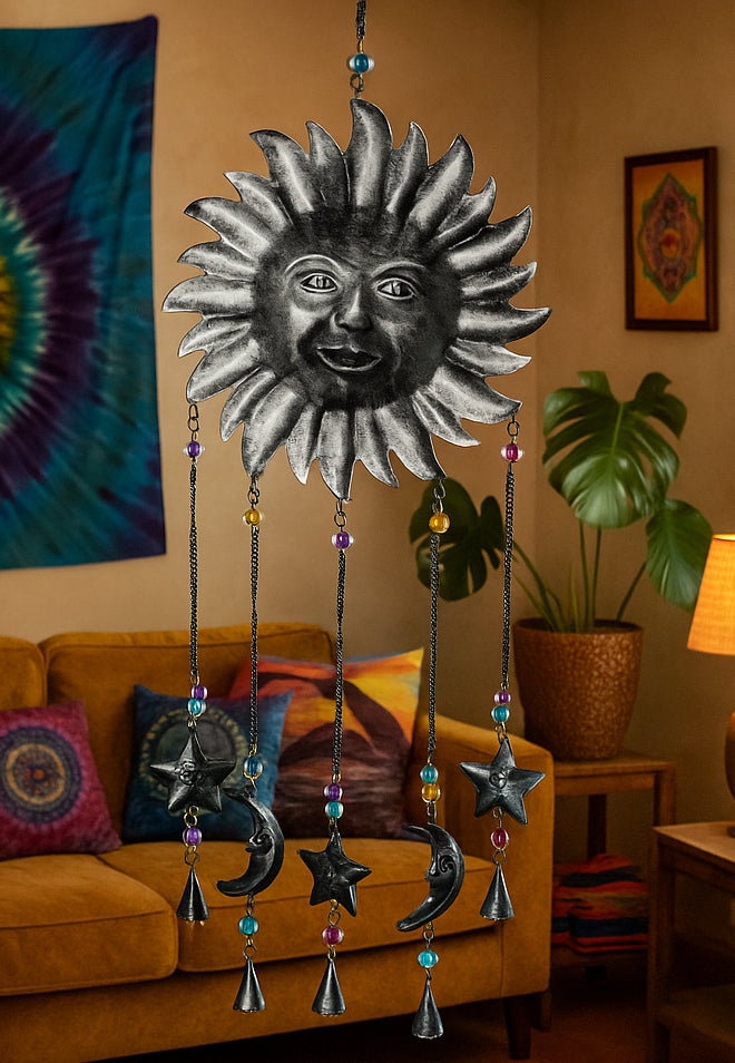 Large Silver Hanging Sun & Moon