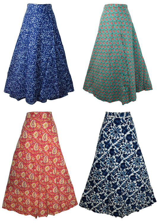 Indian Block Print Cotton Wrap Skirt