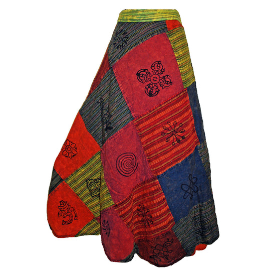 Printed Patchwork Cotton Wrap Skirt