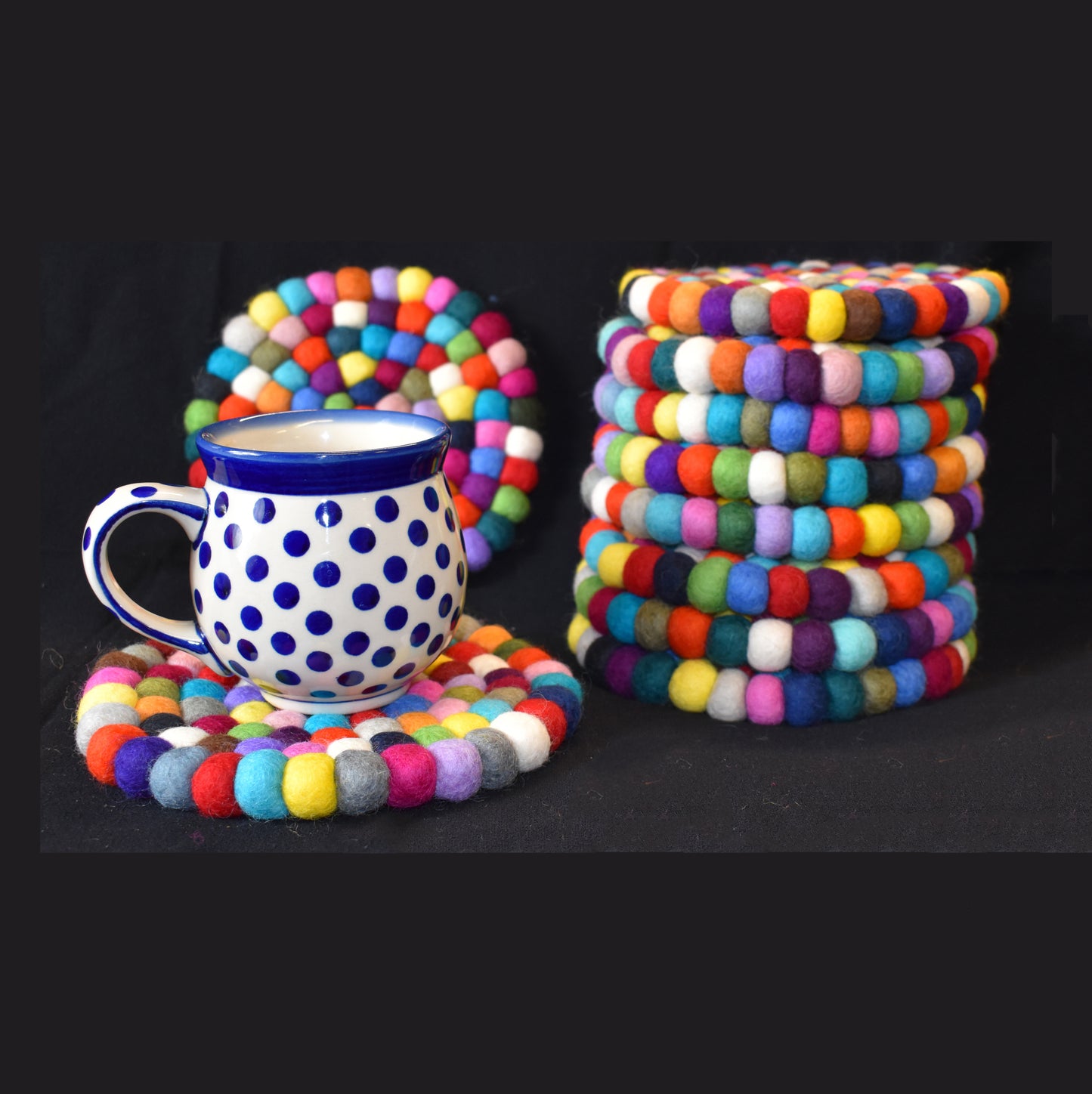 Large Multicoloured Felt Ball Mat 20cm