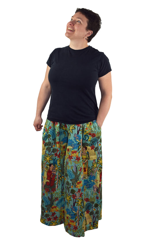 Indian Print Wide Leg Palazzo Trousers