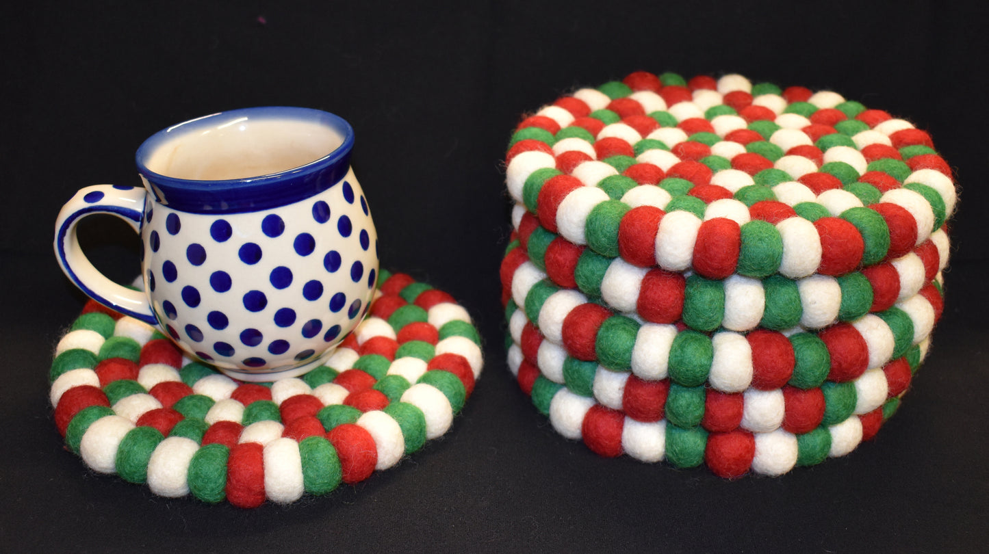 Large Red Green Felt Ball Mat 20cm