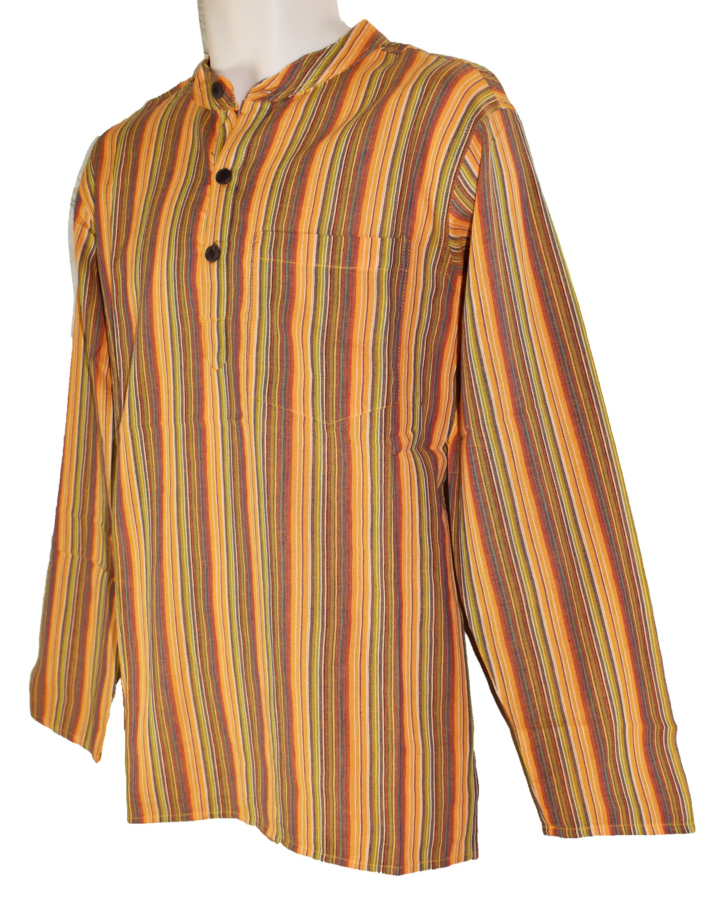 Striped Cotton Collarless Shirt