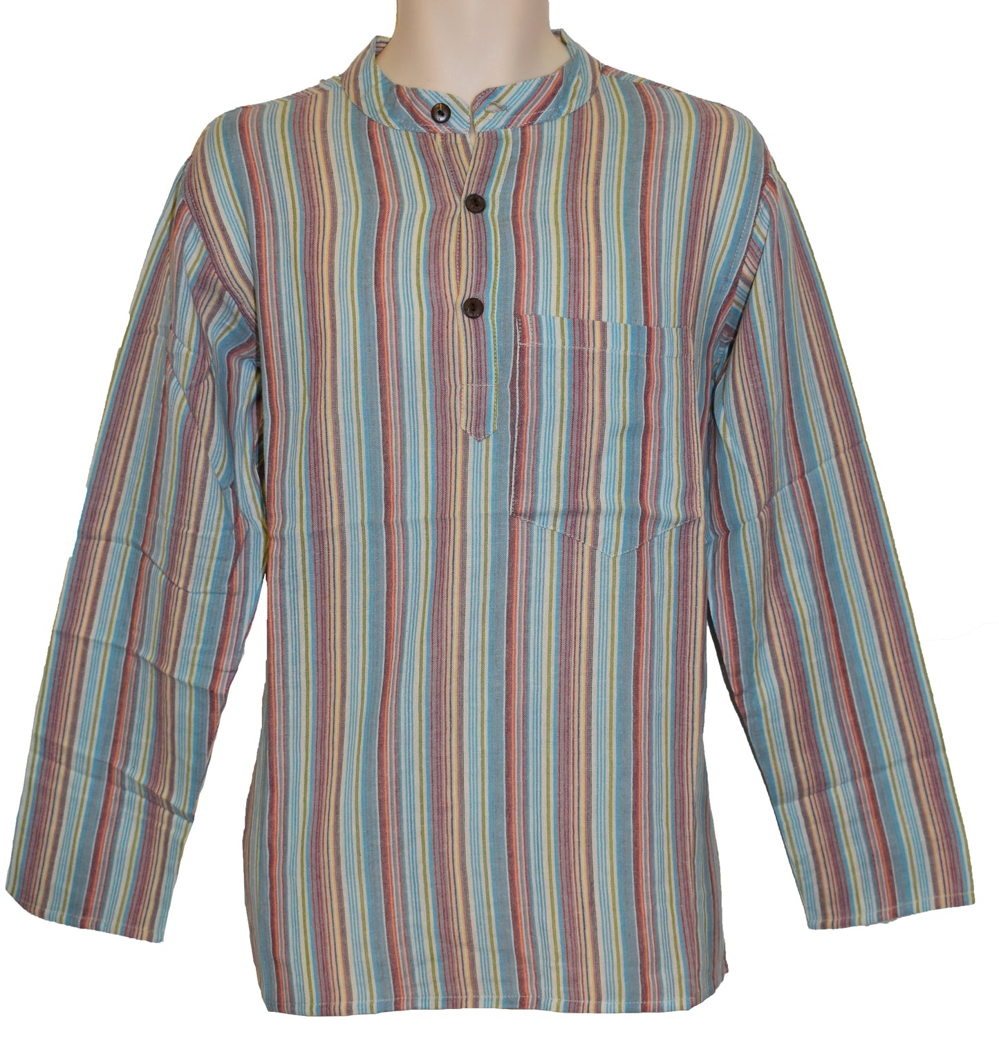 Striped Cotton Collarless Shirt