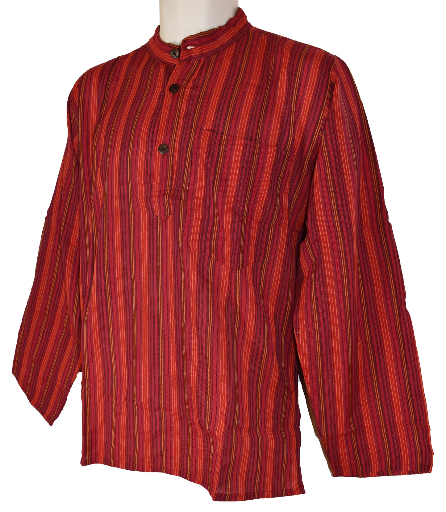 Striped Cotton Collarless Shirt