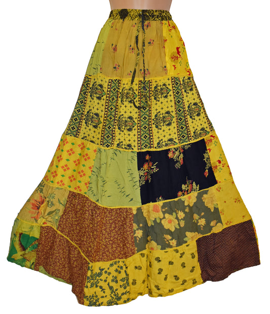 Overdyed Patchwork Cotton & Rayon Skirt