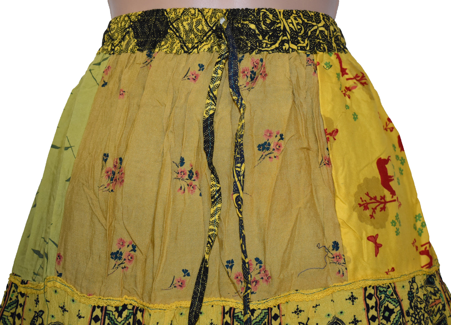 Overdyed Patchwork Cotton & Rayon Skirt