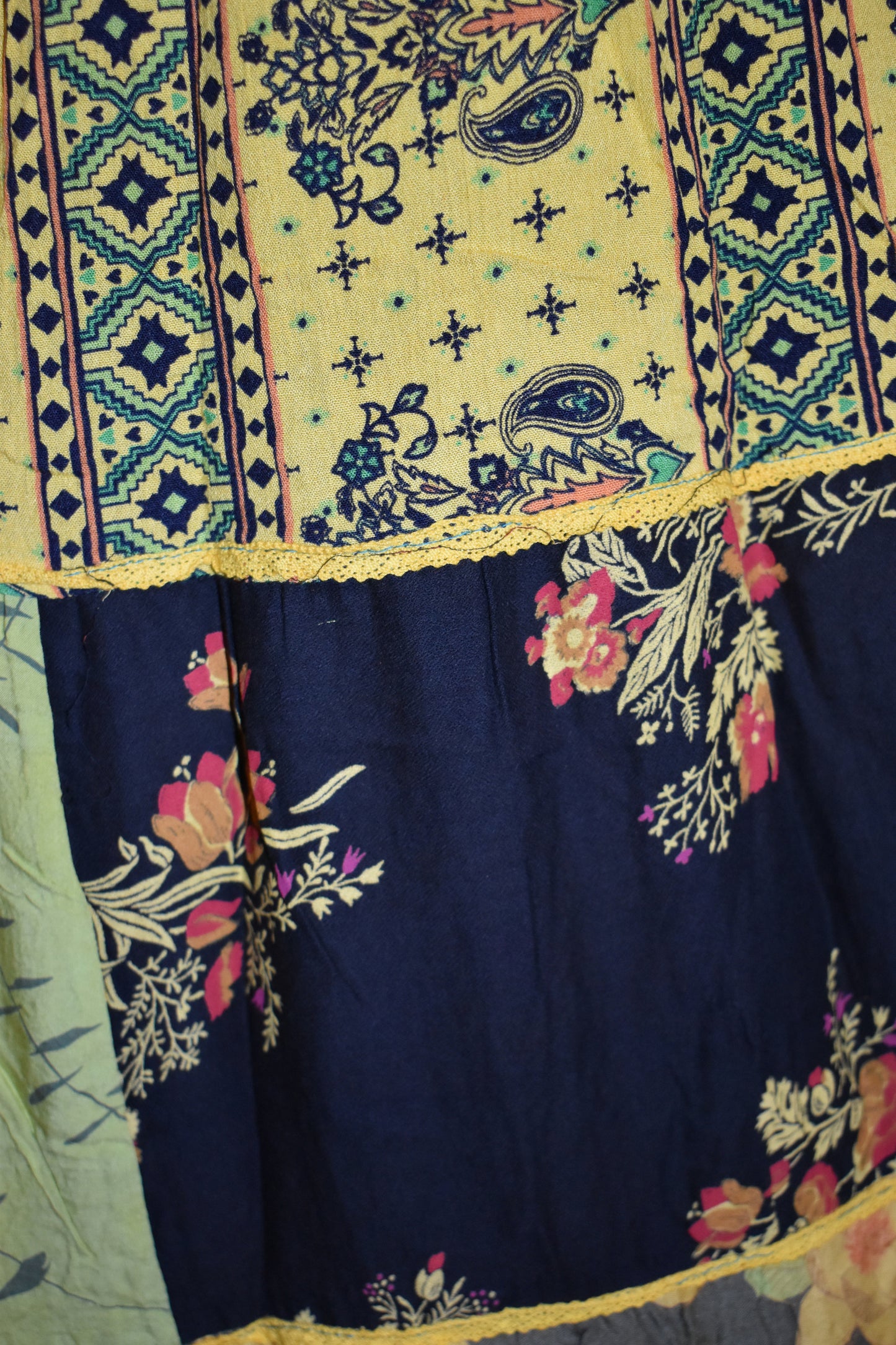 Overdyed Patchwork Cotton & Rayon Skirt