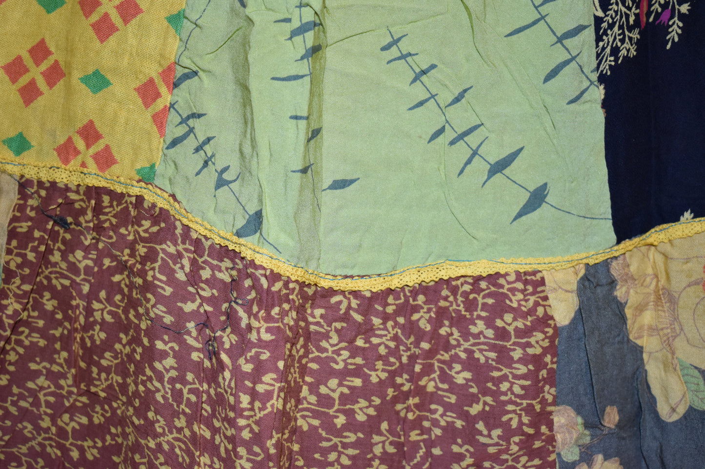 Overdyed Patchwork Cotton & Rayon Skirt