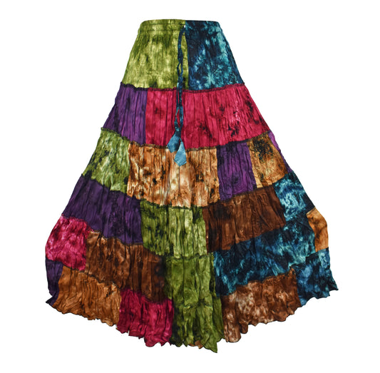 Patchwork Tie Dye Rayon Skirt
