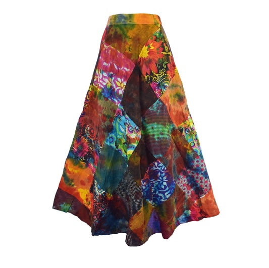 Tie Dye Patchwork Wrap Skirt