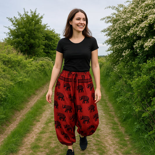 Elephant Print Afghani Harem Trousers