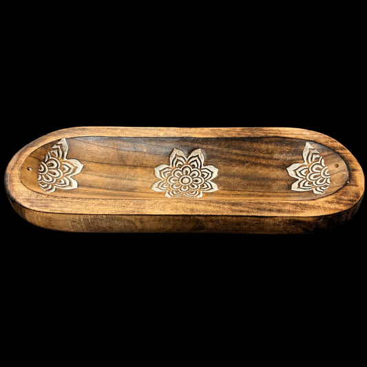Large Wooden Incense Ash Catchers - Flowers