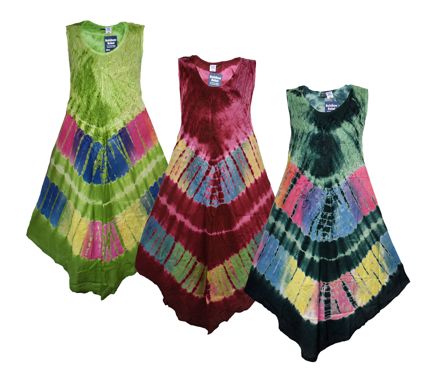 Tie Dye Embroidered Umbrella Dress