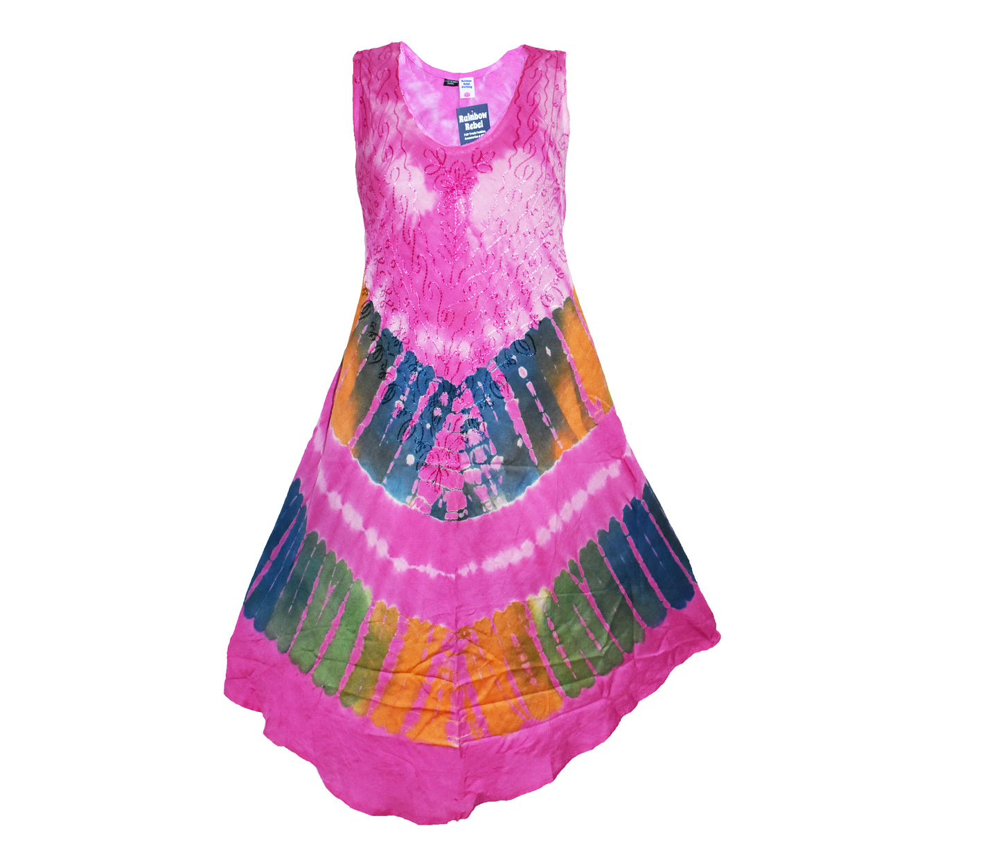 Tie Dye Embroidered Umbrella Dress
