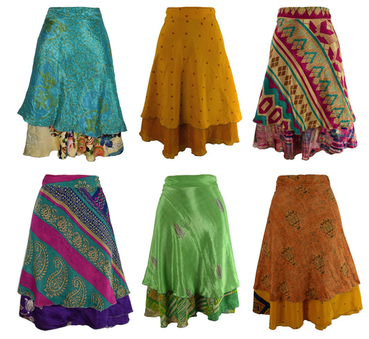 Knee Length Sari Silk Wrap Skirt
