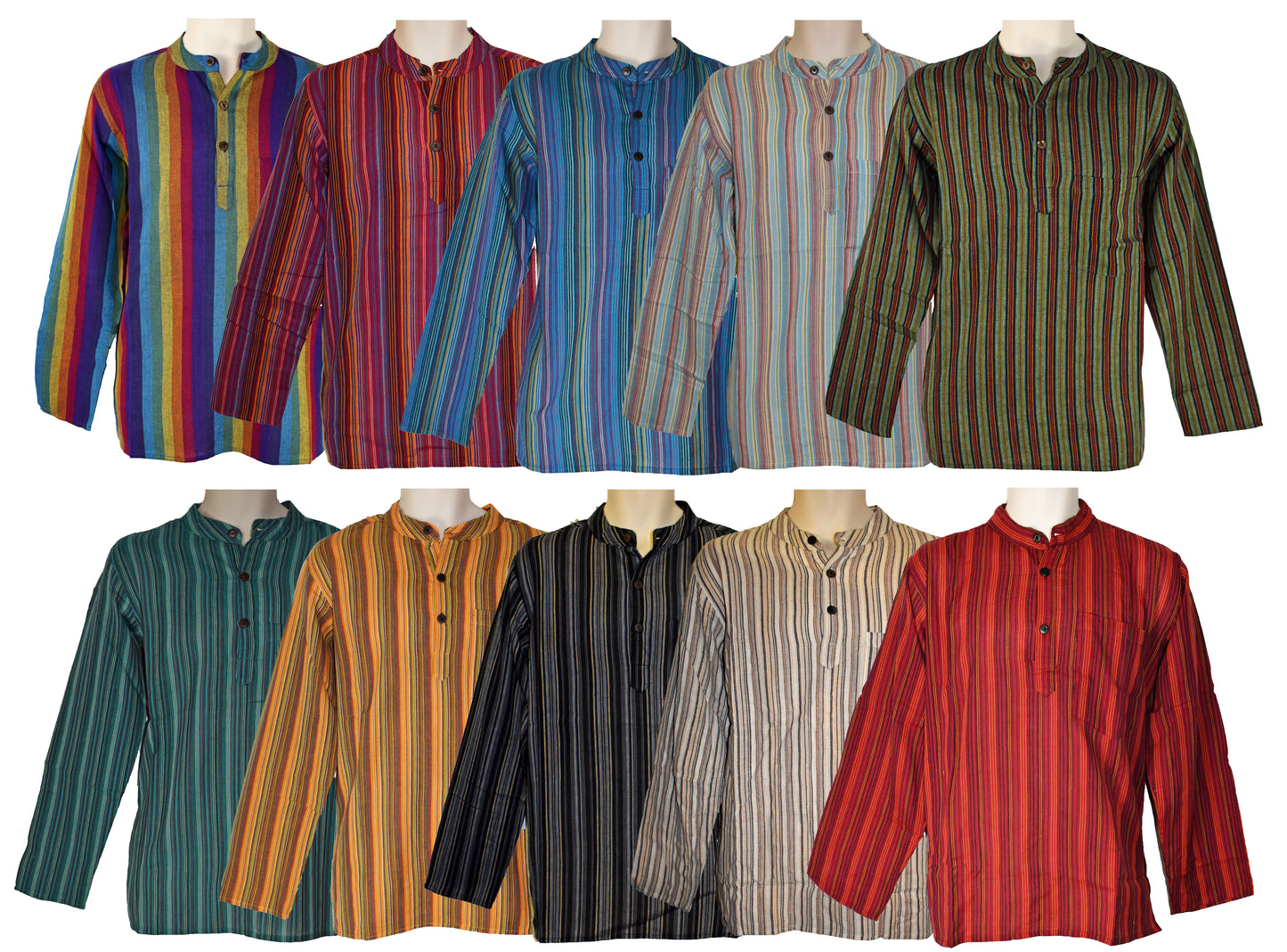 Striped Cotton Collarless Shirt