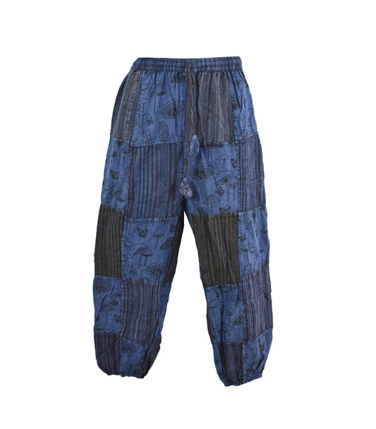 Mushroom Print Patchwork Harem Trousers