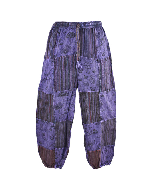 Mushroom Print Patchwork Harem Trousers