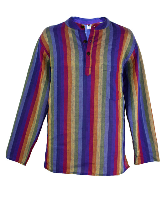Rainbow Striped Cotton Collarless Shirt