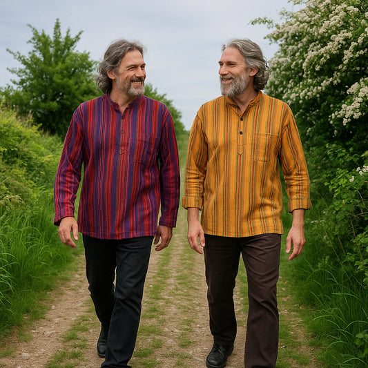 Striped Cotton Collarless Shirt