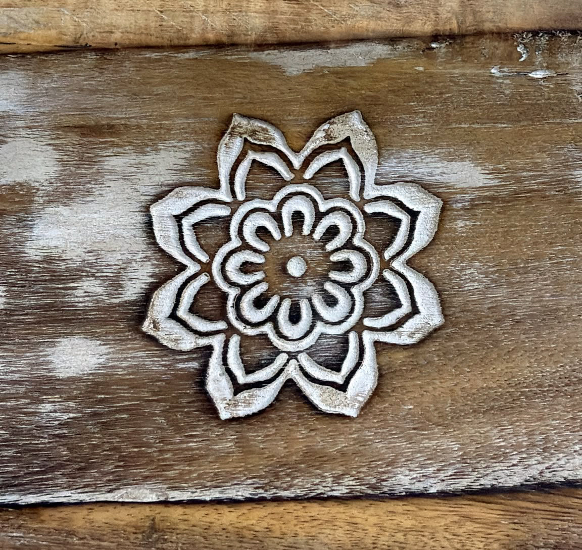 Large Wooden Incense Ash Catcher - Mandala Flower