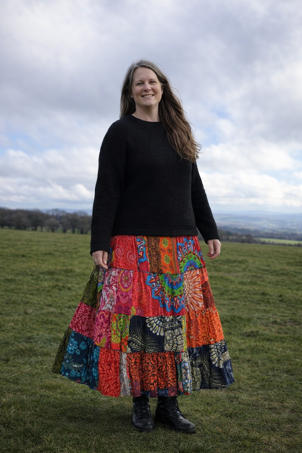 Patchwork Printed Rayon Skirt