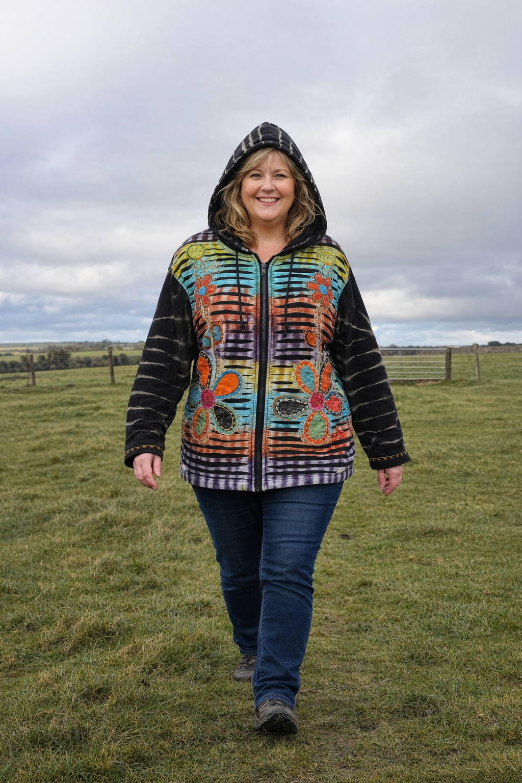 Tie Dye Floral Zip Hoody