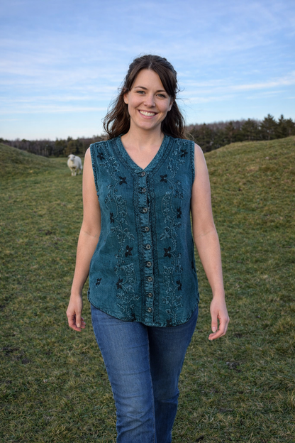 Embroidered Sleeveless Top