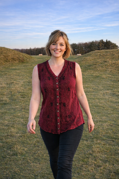 Embroidered Sleeveless Top