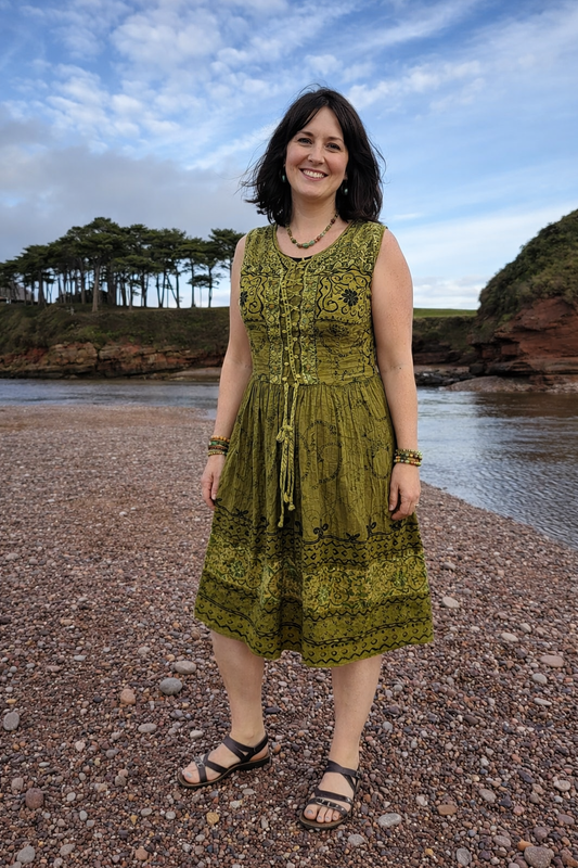 Stonewashed Embroidered Viscose Summer Dress