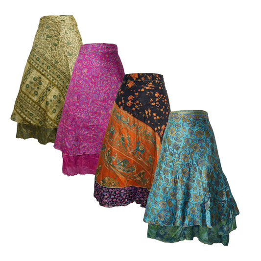 Mid Calf Length Sari Silk Wrap Skirt