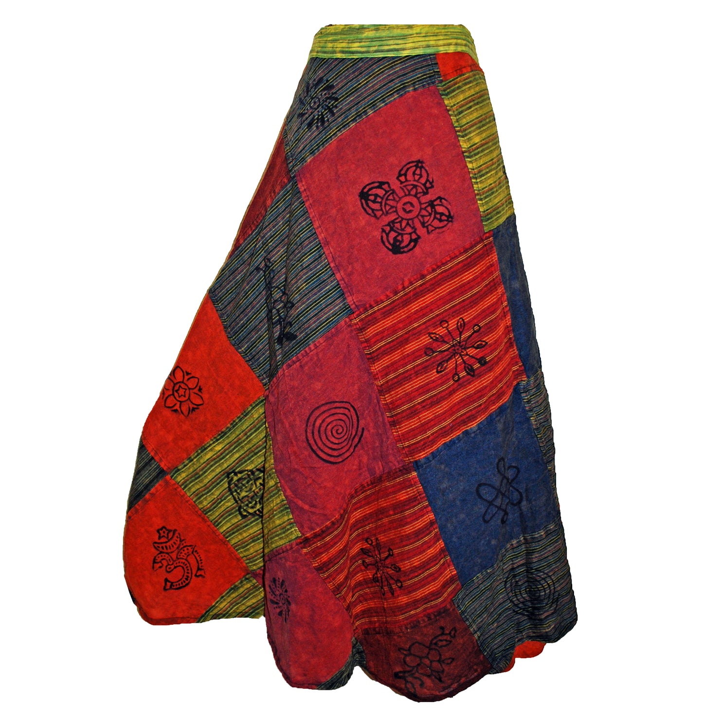 Printed Patchwork Cotton Wrap Skirt