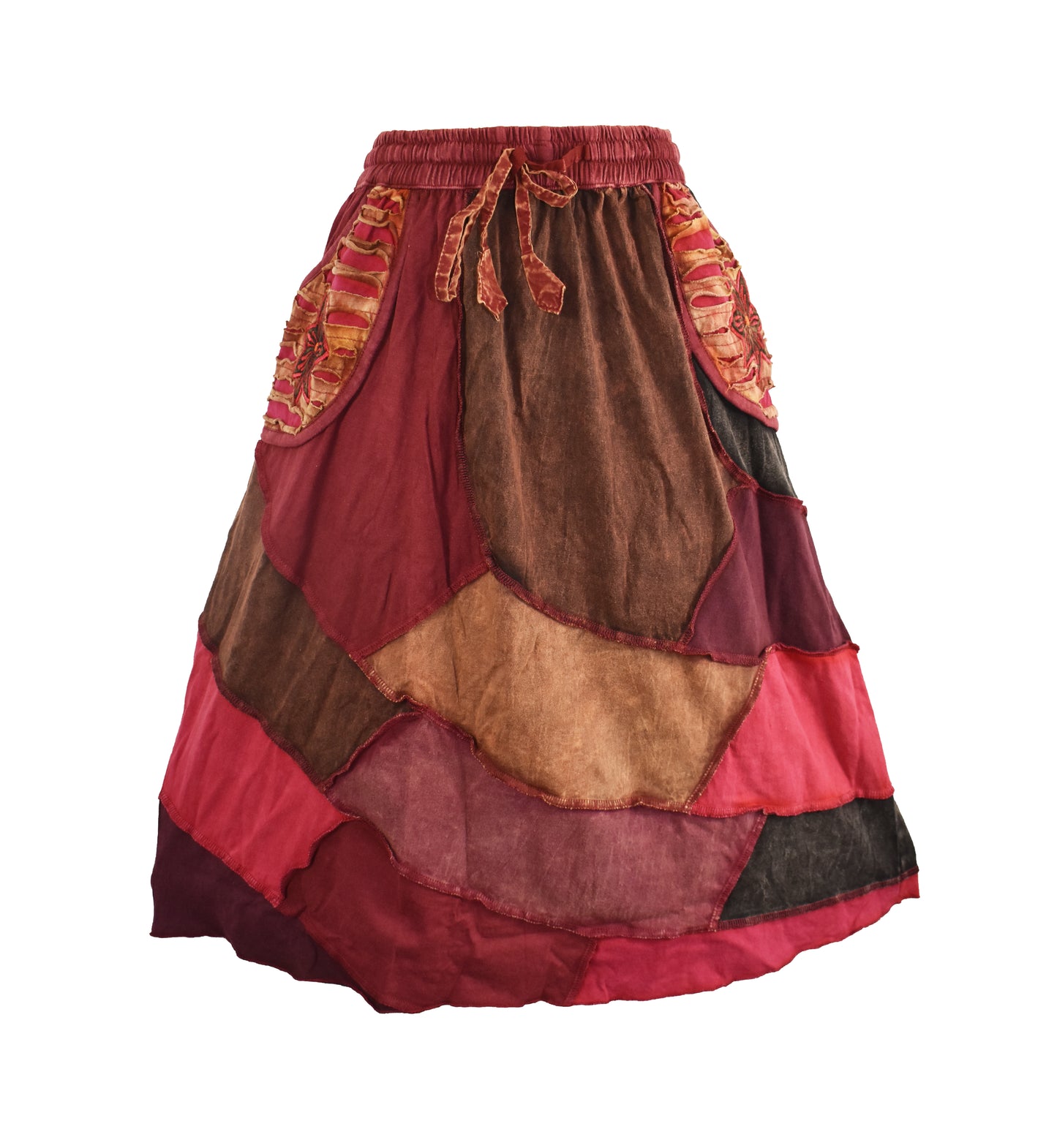 Patchwork Cotton Knee Length Skirt