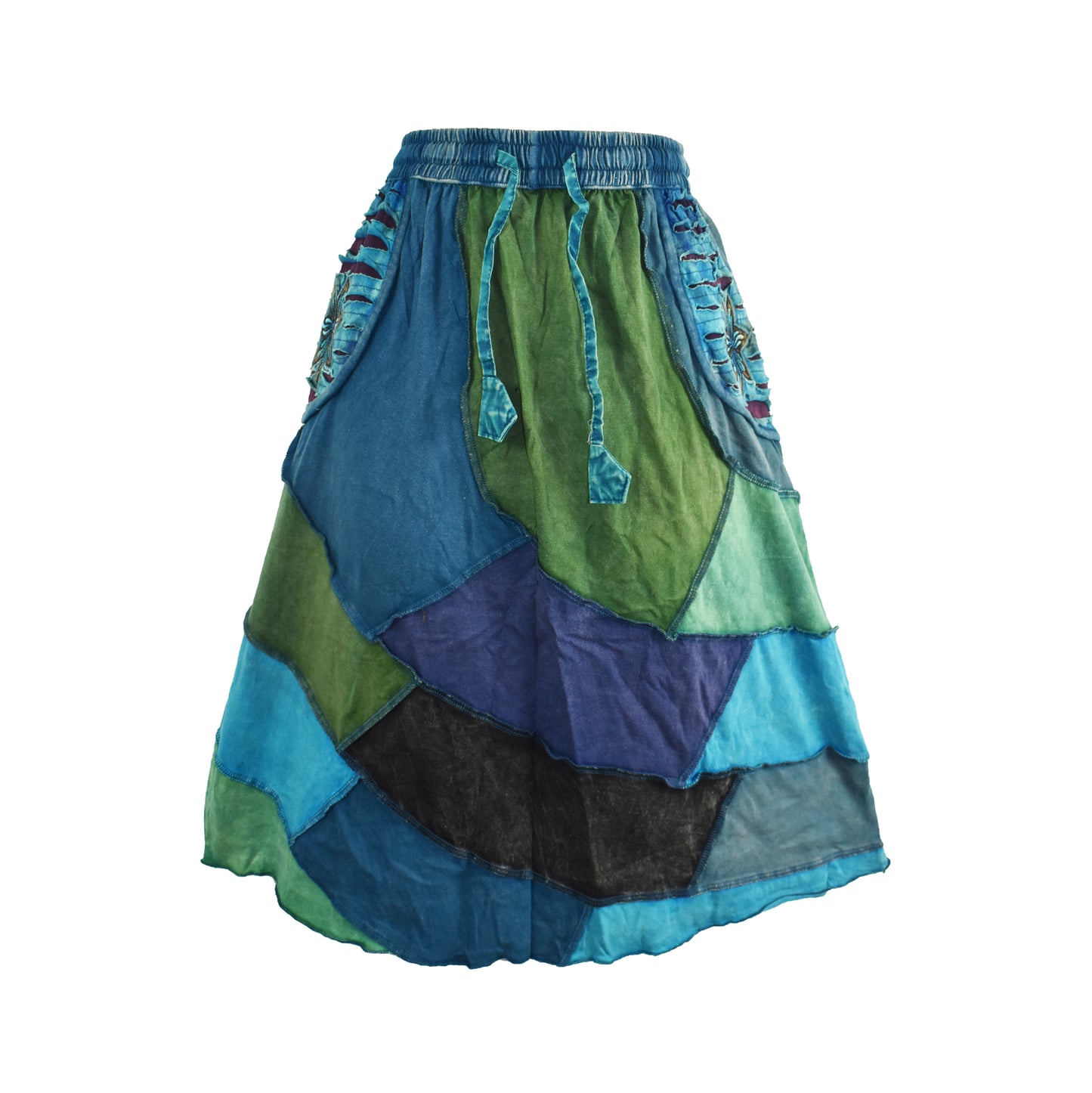 Patchwork Cotton Knee Length Skirt