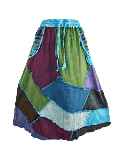 Patchwork Cotton Knee Length Skirt