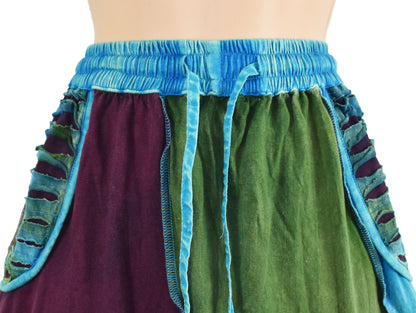 Patchwork Cotton Knee Length Skirt