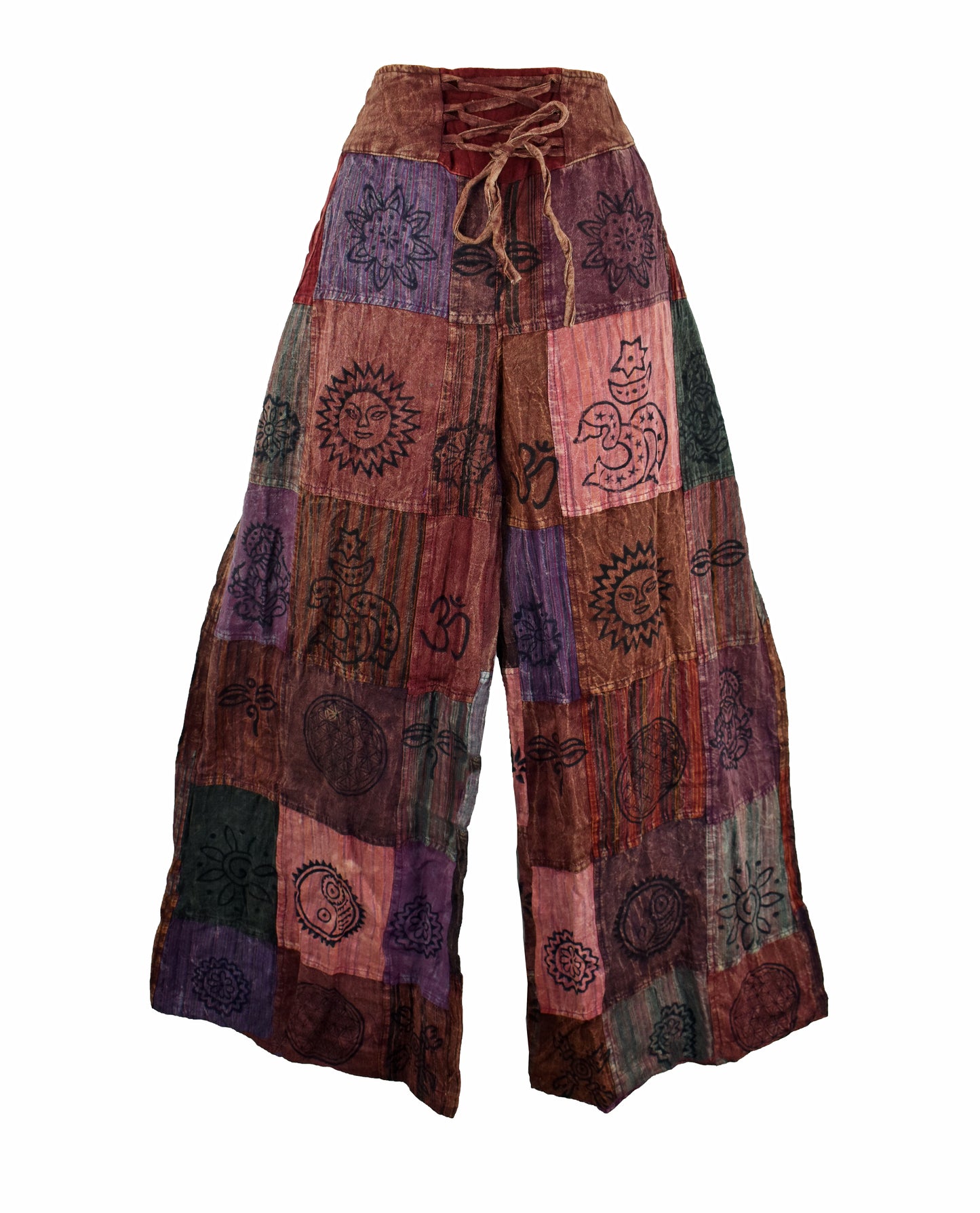 Patchwork Printed Wide Leg Trousers