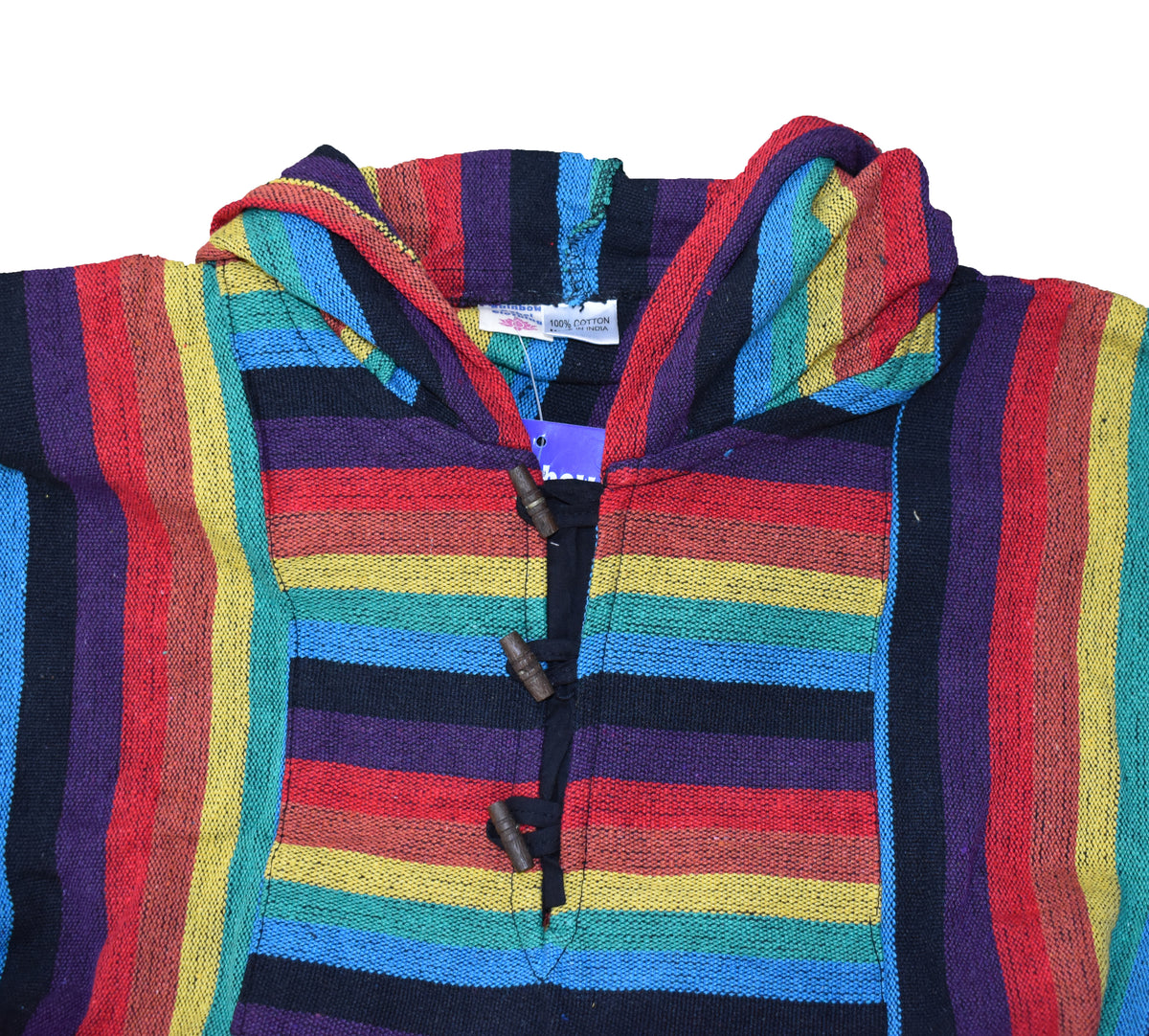 Woven Rainbow Striped Cotton Poncho