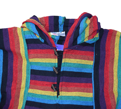 Woven Rainbow Striped Cotton Poncho