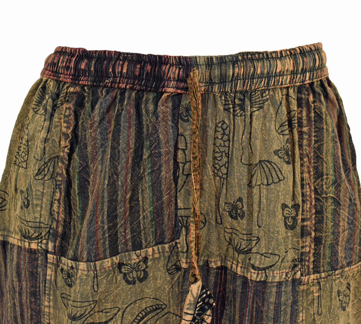 Mushroom Print Patchwork Harem Trousers