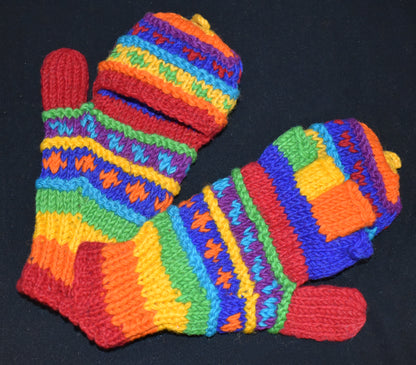 Rainbow Knitted Wool Fleece Lined Hunter Gloves