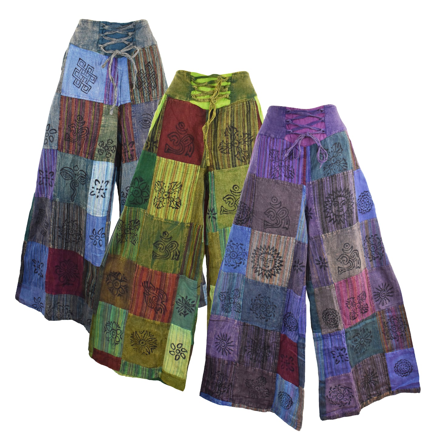 Patchwork Printed Wide Leg Trousers