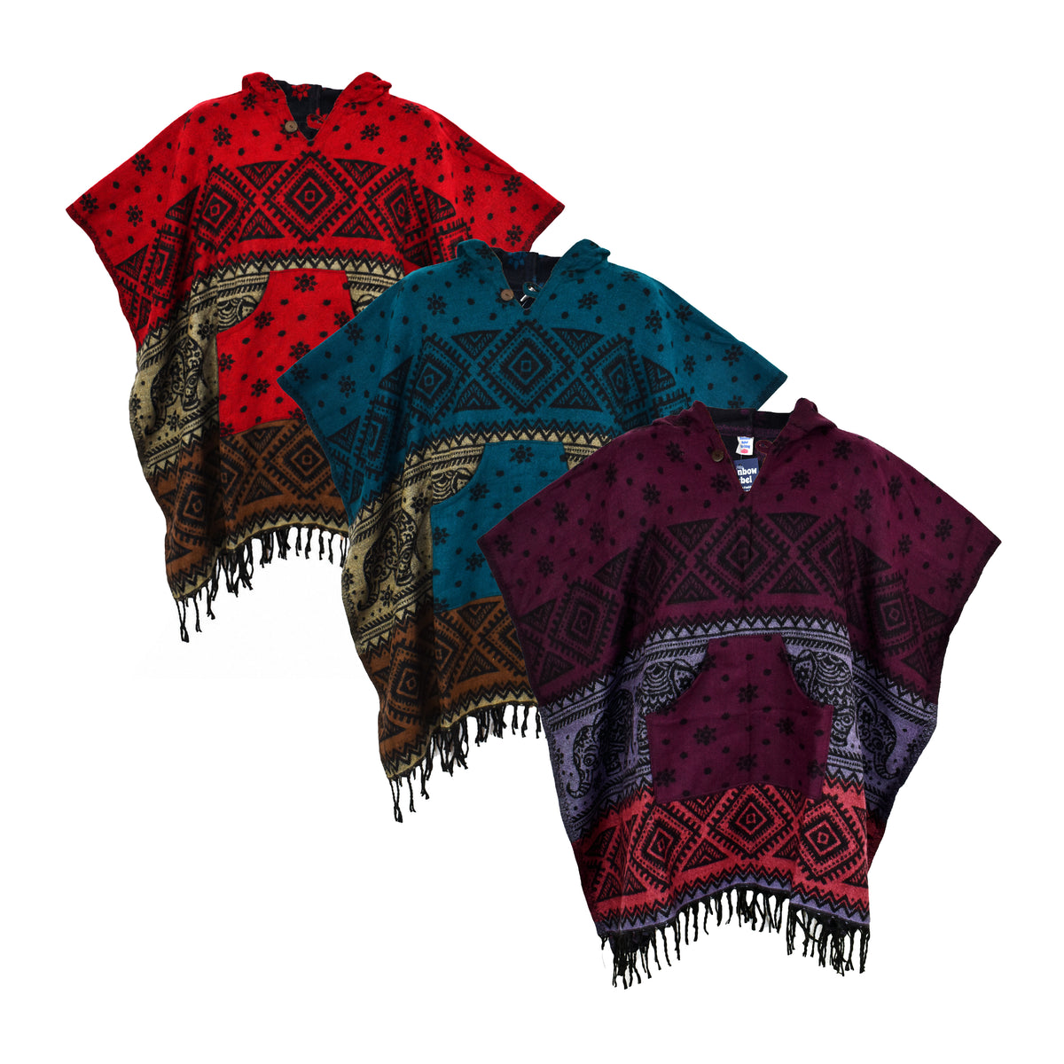 Elephant Pattern Acrylic Fleece Ponchos