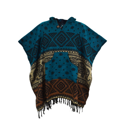 Elephant Pattern Acrylic Fleece Ponchos
