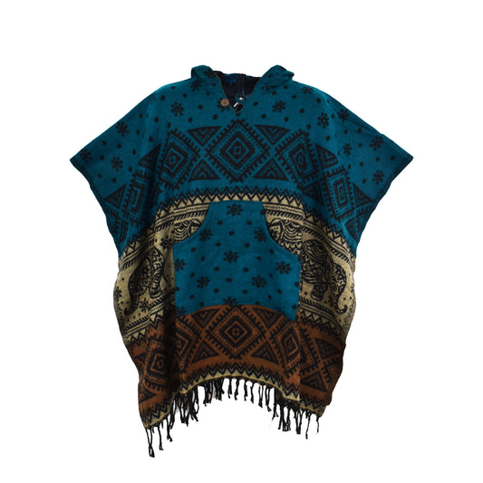 Elephant Pattern Acrylic Fleece Ponchos