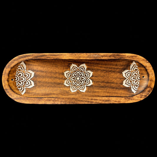 Large Wooden Incense Ash Catchers - Flowers