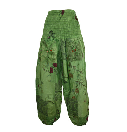 Patchwork Cotton Shirred Waist Harem Trousers