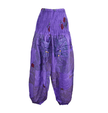 Patchwork Cotton Shirred Waist Harem Trousers