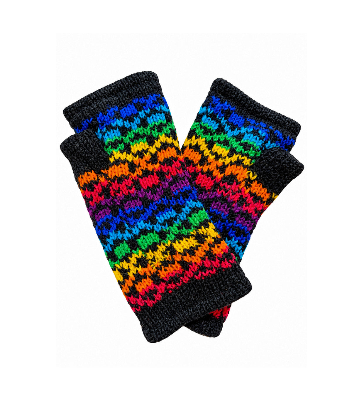 Rainbow Knitted Wool Fleece Lined Wrist Warmers